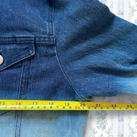BACCINI Denim Stretch Jean Jacket Blue White Ombré Button Front Chest Pockets L - Picture 5 of 5
